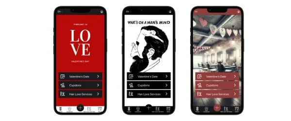 App del barbershop a tema San Valentino