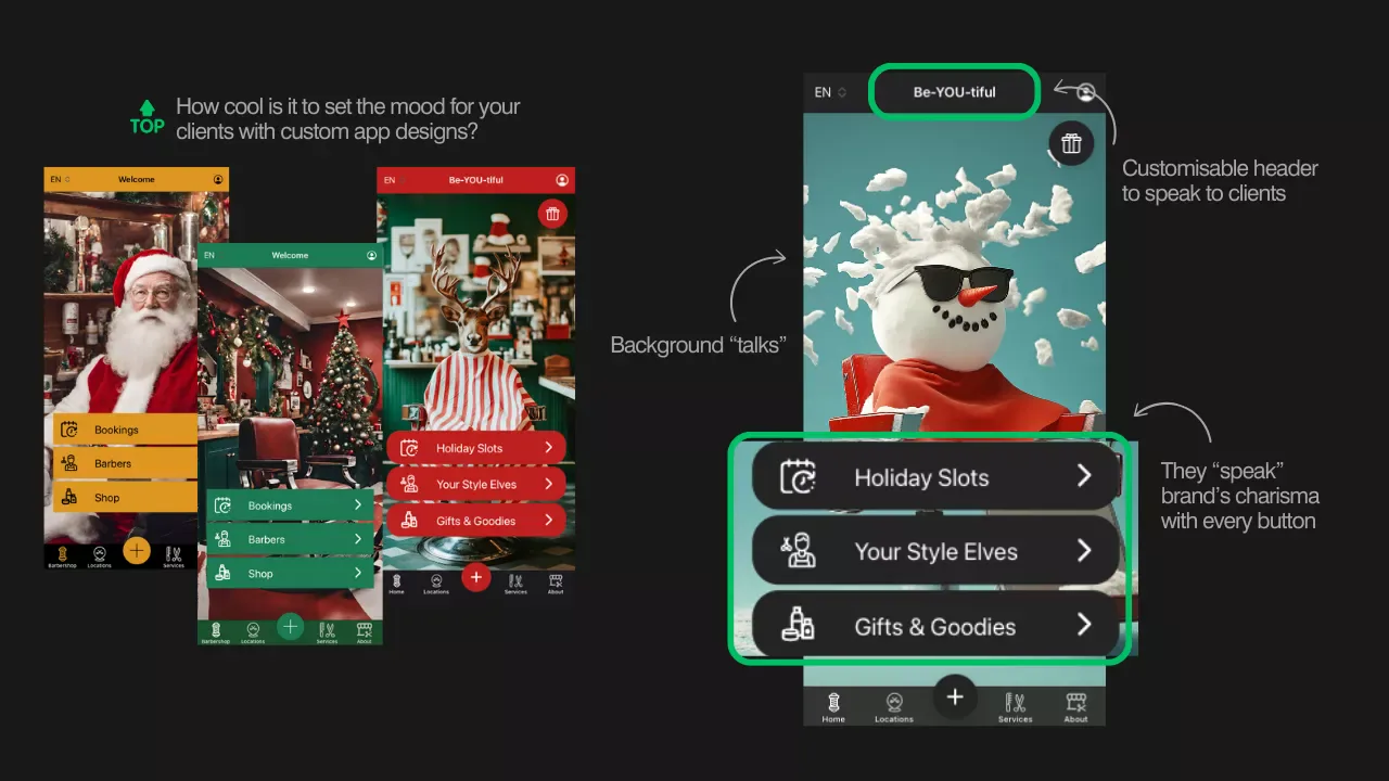 App del barbershop con decorazioni natalizie