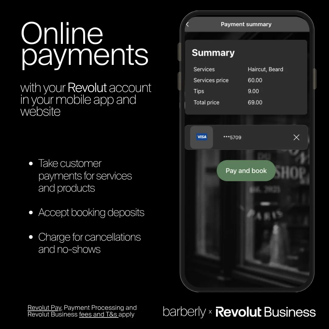App di prenotazione di un barbershop che incassa con carta tramite Revolut