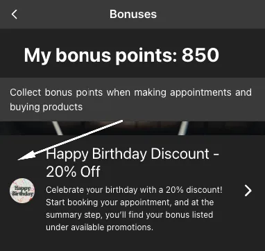 Seleziona il bonus di compleanno
