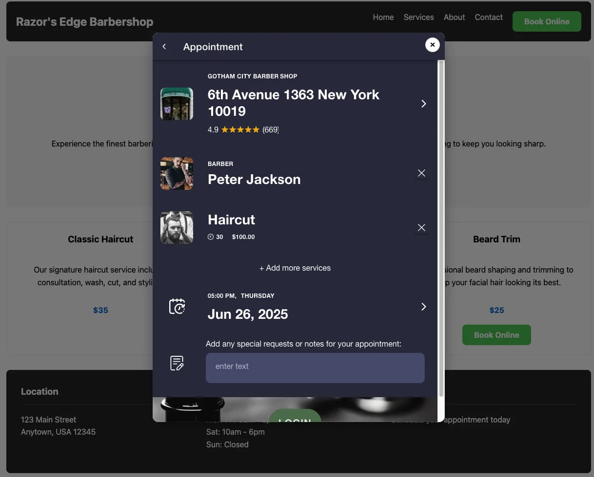 Widget popup di prenotazione